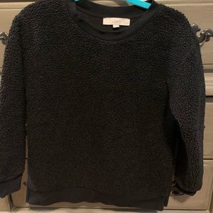 Black fleece lined fuzzy crewneck LOFT sweater size XSP